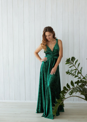 Emerald Green Velvet Convertible Bridesmaid Dress